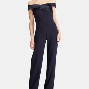 Ralph Lauren Blue Off-Shoulder Jumpsuit with Wide-Leg Design
